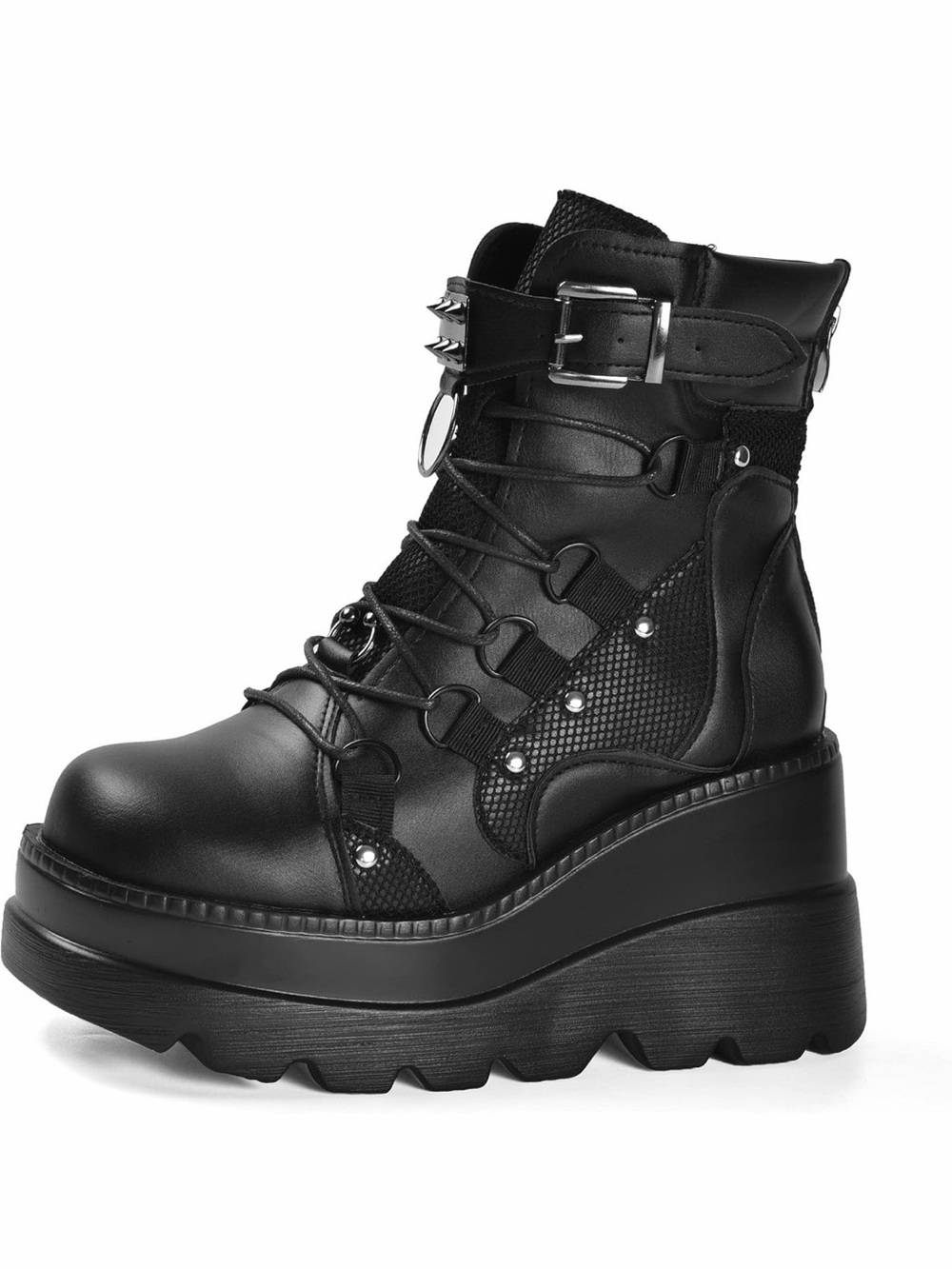 NWT Black Platform Lace-Up Combat Boot with Buckle US size 7